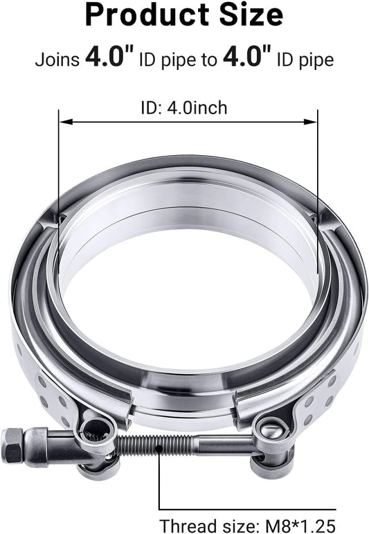 Granatelli 4.0" (102mm) Mild Steel Interlocking V-Band Clamp & Flange Kit – 308540-1M