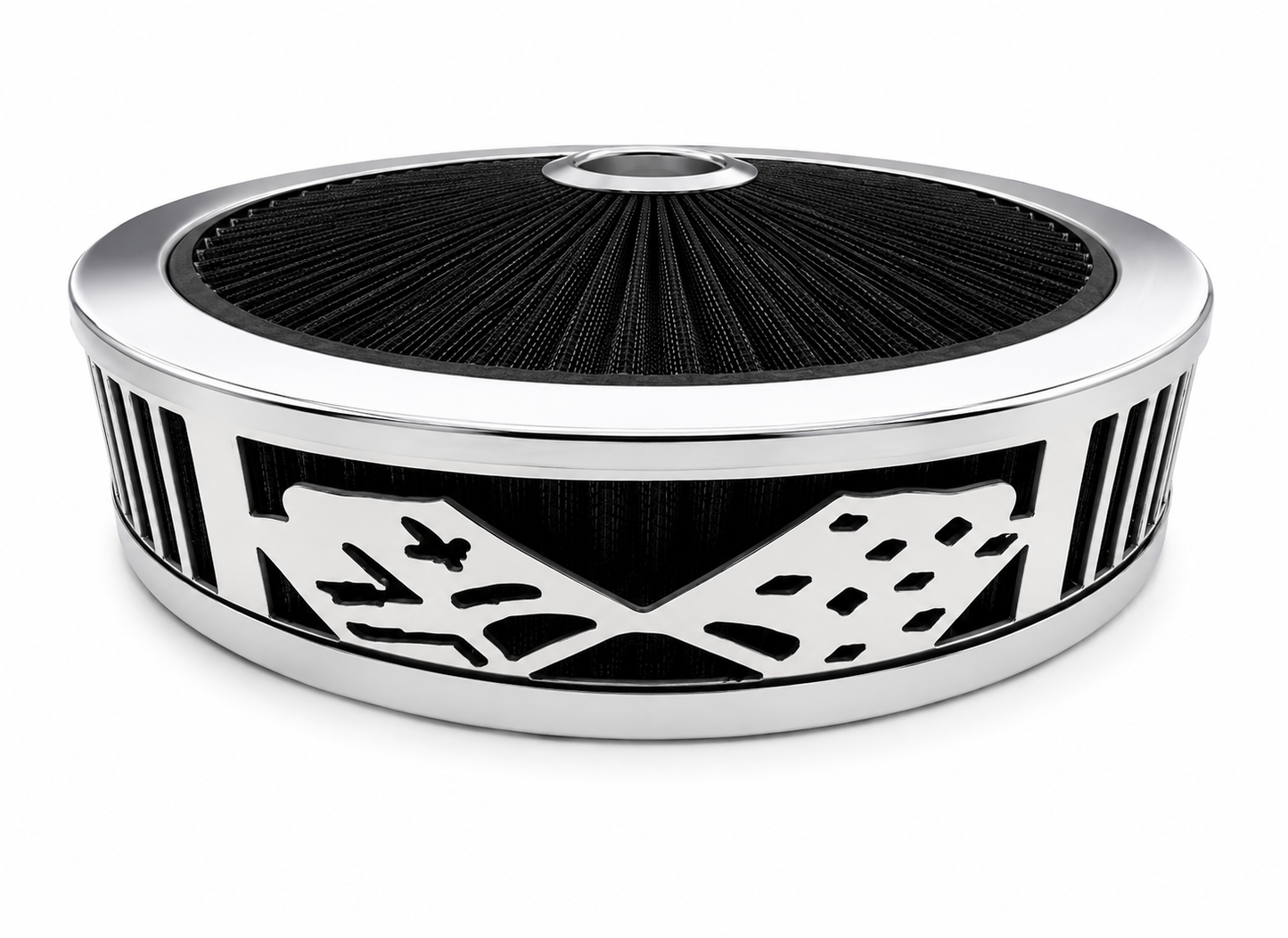 Blingz Beauty Bandz Black And Chrome Air Filter Assembly , Checkered Flag - 750032