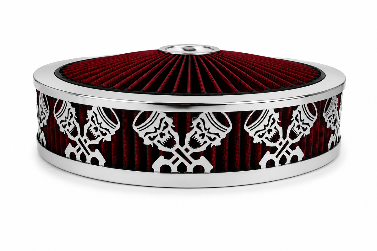 Granatelli Blingz Beauty Bandz Red and Chrome Air Filter Assembly , Skullz and Rods 750043 product detail