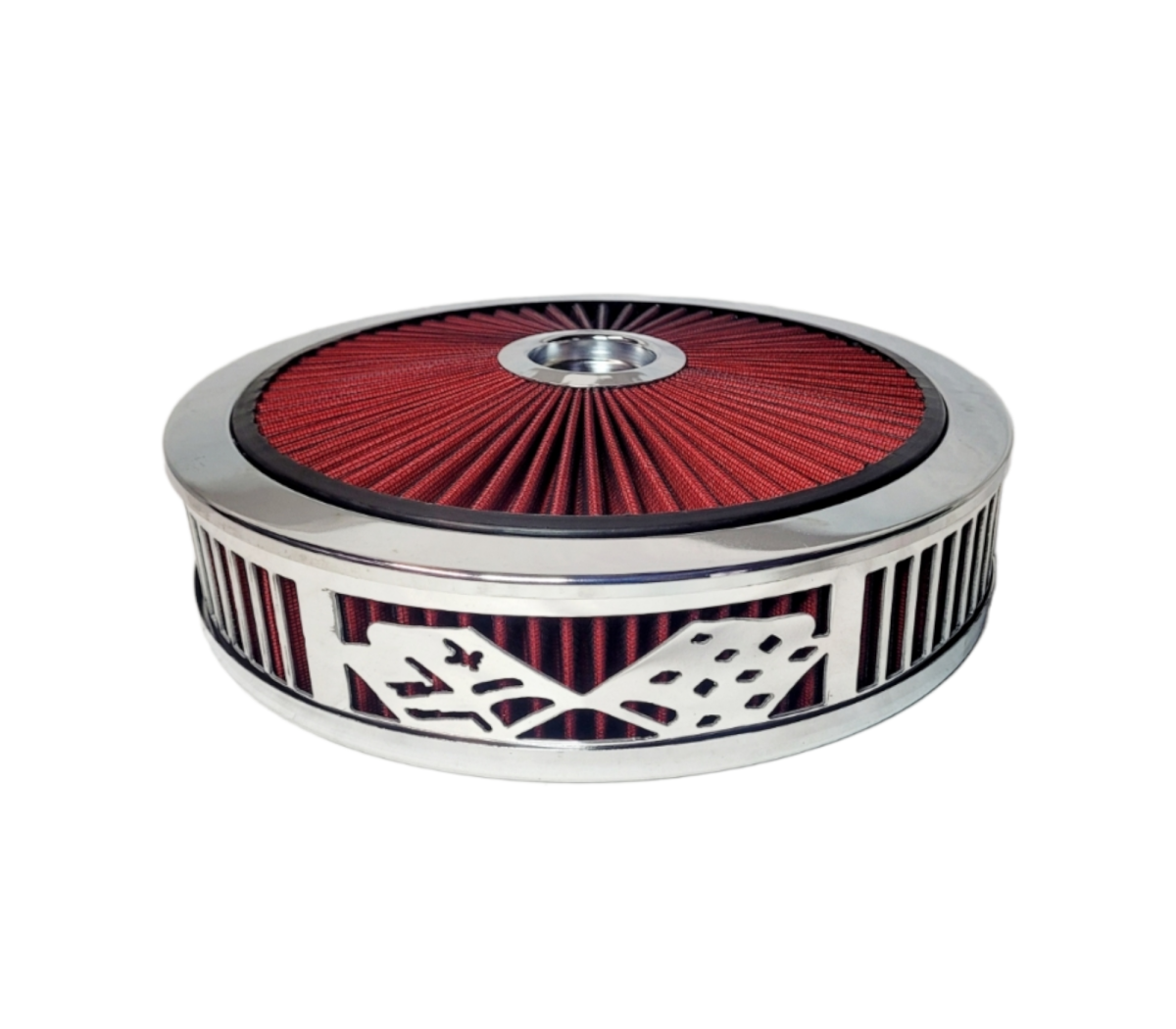 Blingz Beauty Bandz Red and Chrome Air Filter Assembly , Checkered Flag