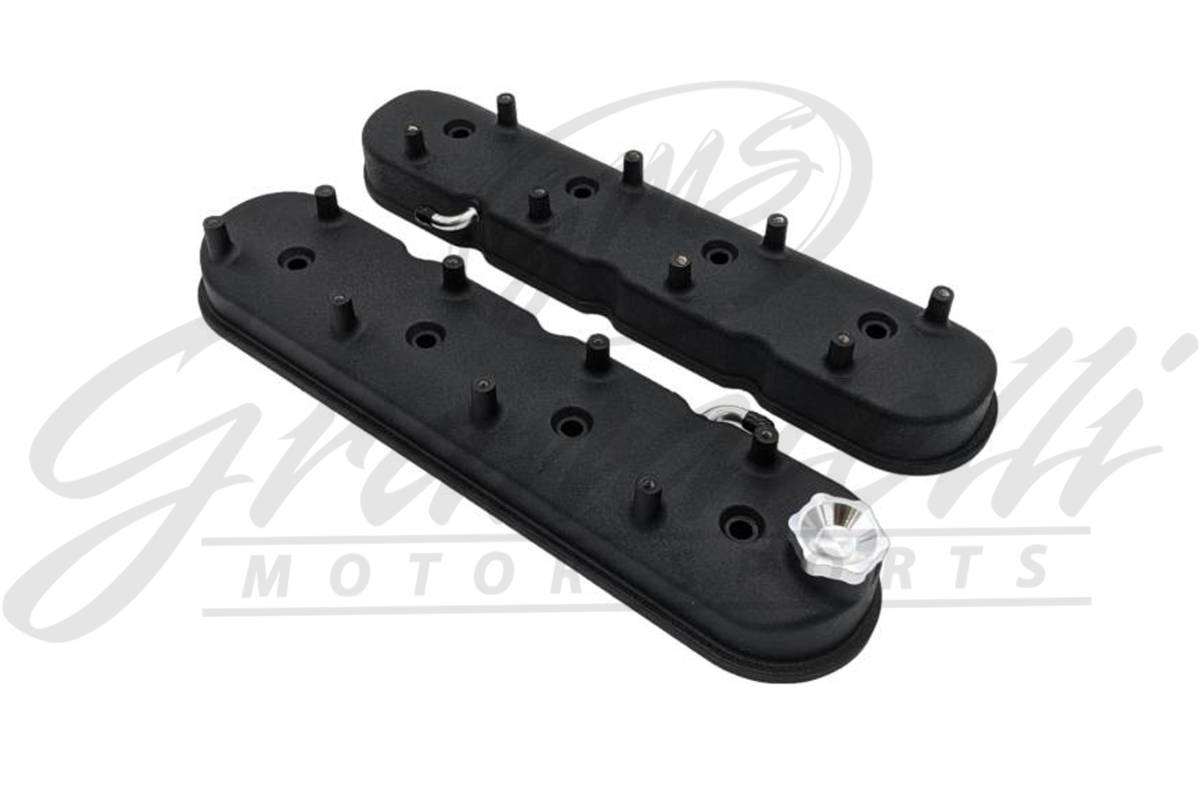 Granatelli 640362 tall LS valve covers with integral coil mounts in black wrinkle finish, pair