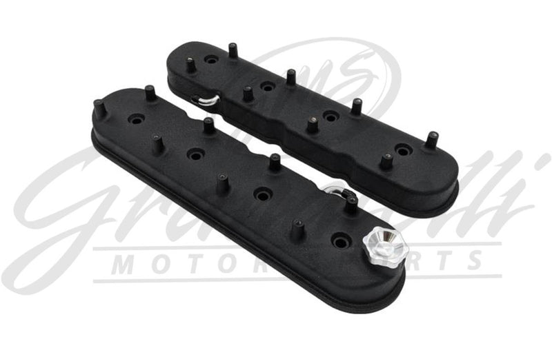 Granatelli 640362 tall LS valve covers with integral coil mounts in black wrinkle finish, pair