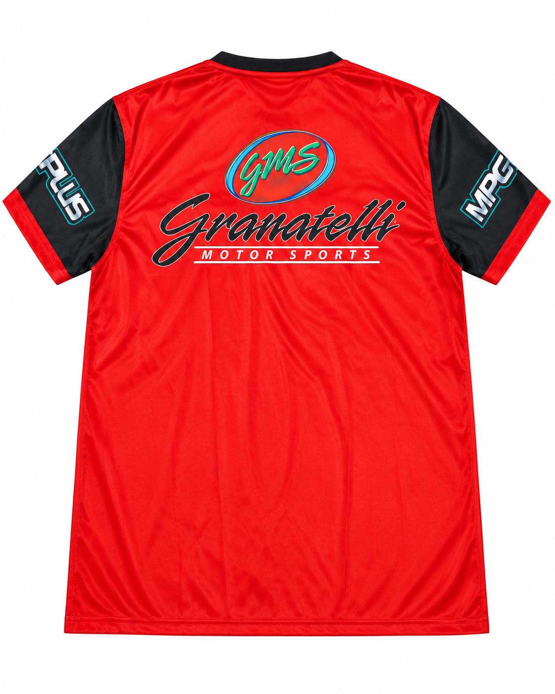 Red and black Granatelli Motor Sports shirt, back view
