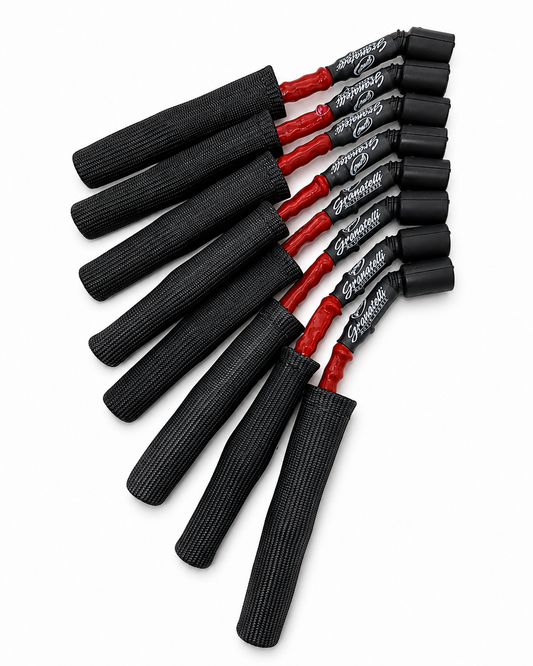 Granatelli GM LS & LT 0-Ohm 8" Red High-Temp Spark Plug Wires w/ Black Kevlar Boots – 28-1811HTRB