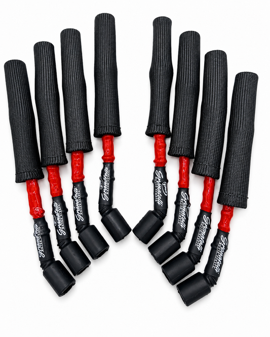 Granatelli GM LS & LT 0-Ohm 8" Red High-Temp Spark Plug Wires w/ Black Kevlar Boots – 28-1811HTRB
