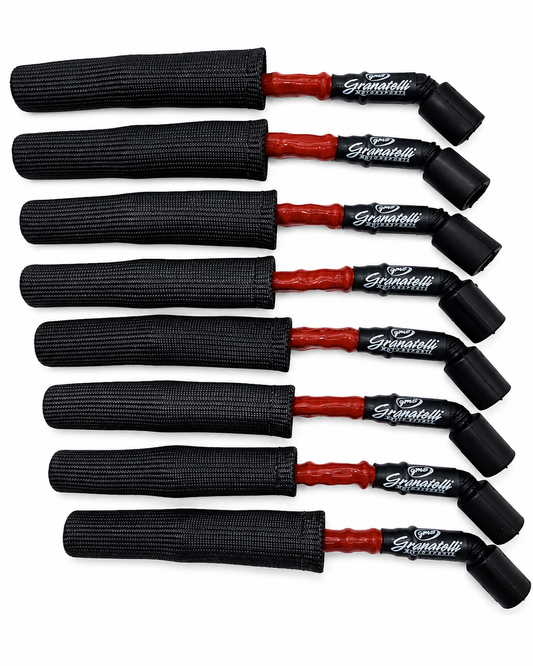 Granatelli GM LS & LT 0-Ohm 12" Red High-Temperature Spark Plug Wires w/ Black Kevlar Boots – 28-1629HTRB