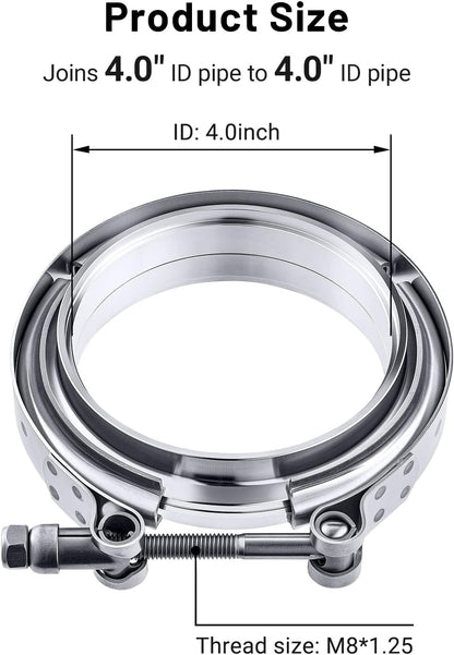 Granatelli 4.0" (102mm) Mild Steel Interlocking V-Band Clamp & Flange Kit – 308540-1M