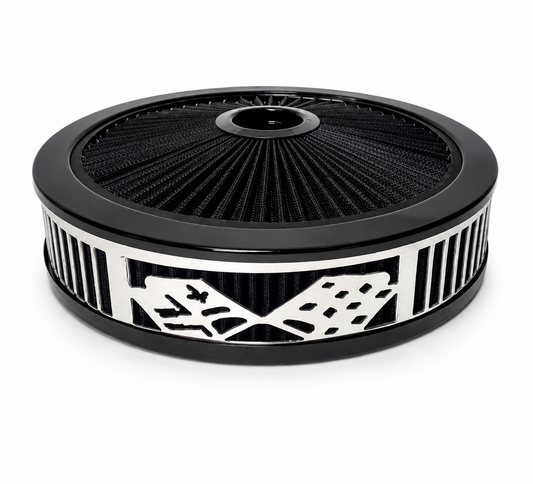 Granatelli Blingz Beauty Bandz Black Air Filter Assembly , Checkered Flag 750019