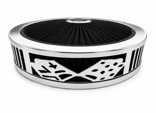 Granatelli Blingz Beauty Bandz Black And Chrome Air Filter Assembly , Checkered Flag 750032