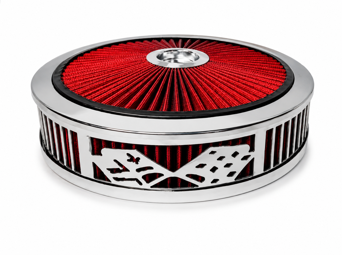 Granatelli Blingz Beauty Bandz Red and Chrome Air Filter Assembly , Checkered Flag 750045