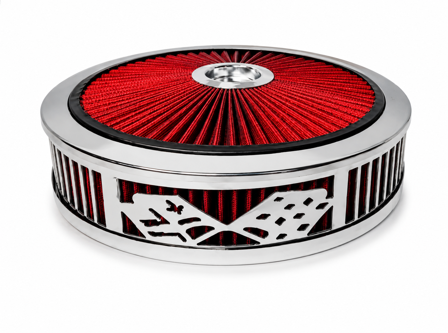 Granatelli Blingz Beauty Bandz Red and Chrome Air Filter Assembly , Checkered Flag 750045
