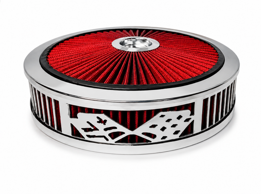 Granatelli Blingz Beauty Bandz Red and Chrome Air Filter Assembly , Checkered Flag 750045
