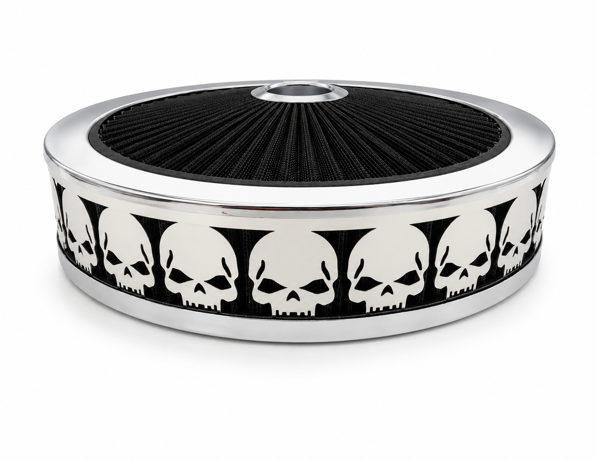 Granatelli Blingz Beauty Bandz Black And Chrome Air Filter Assembly , Skullz 750027