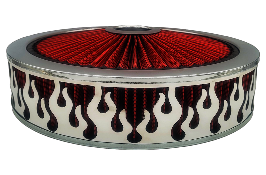 Blingz Beauty Bandz Red and Chrome Air Filter Assembly , Flames
