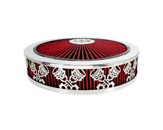 Blingz Beauty Bandz Red and Chrome Air Filter Assembly , Skullz and Rods