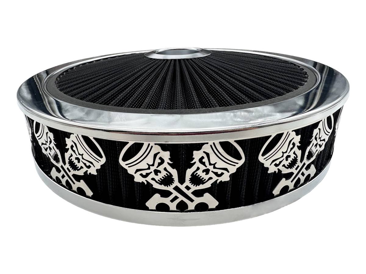 Blingz Beauty Bandz Black And Chrome Air Filter Assembly , Skullz and Rods
