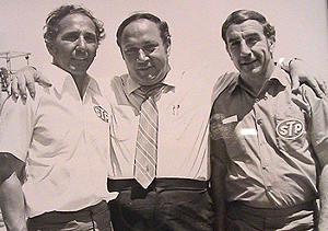 Joe Granatelli Sr. with racing teammates in STP uniforms