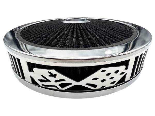 Granatelli Motor Sports - Blingz Beauty Bandz Black And Chrome Air Filter Assembly , Checkered Flag